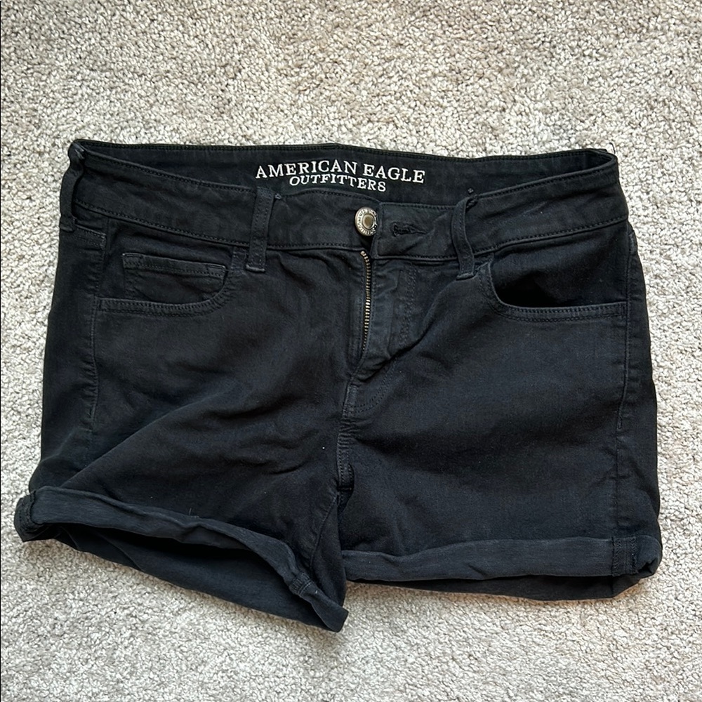 American Eagle Outfitters Black Jean Shorts Mid-Rise
